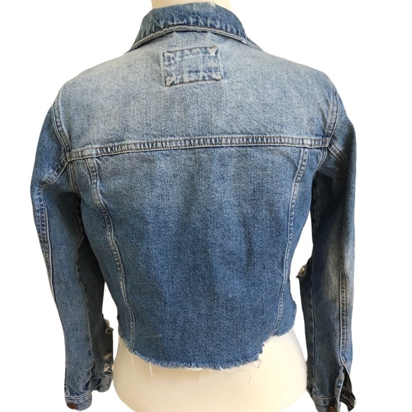 Jean Jacket Raw Hem Cropped Ripped Distressed Size Small Forever 21 - Picture 3 of 5